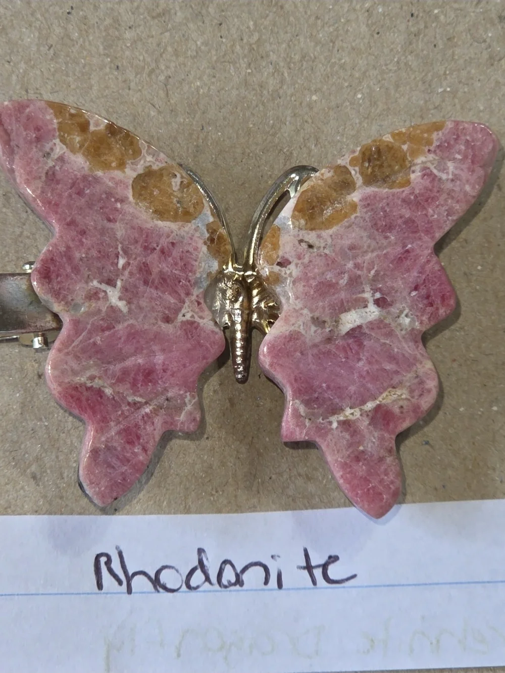 Rhodonite Butterfly Clip-Brooch-Hair Accessory-Decor-Carving